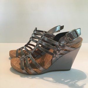 BCBGeneration Strappy Silver Wedge Size 10
